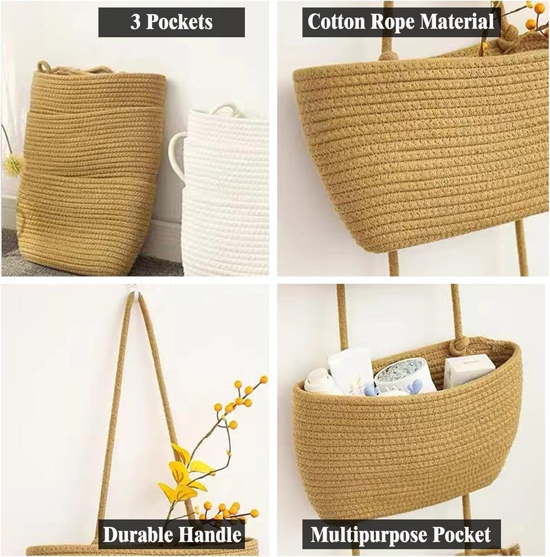 AARainbow Wall Hanging Cotton Baskets - Large 3 Tier Decorative Baskets for Wall, Nursery, Bathroom (B-Brown) - Image 5